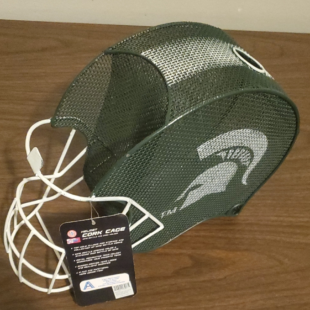 "New"  Michigan Spartans Helmet Wine and Cork Cage